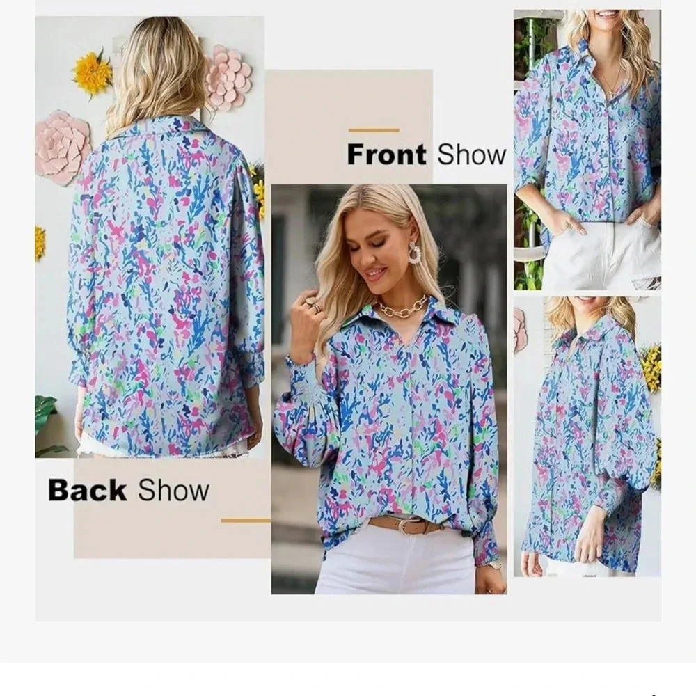Amazon Women's Multicolor Button Down Shirt - Picture 11 of 15